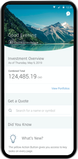 Example Phone screenshot showing combined total investments