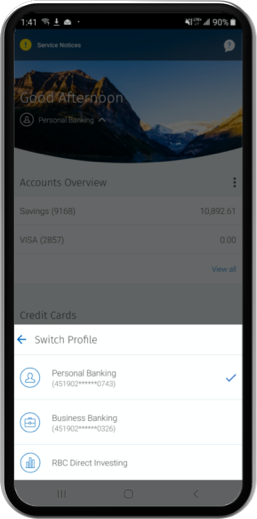 Example Phone screenshot showing a window where you can switch profile