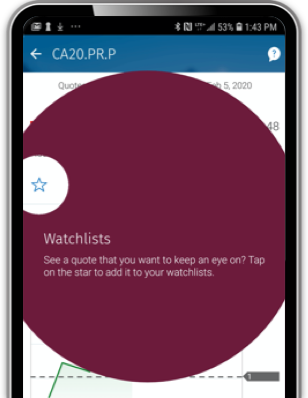 Example Phone screenshot showing where the Watchlists symbol is