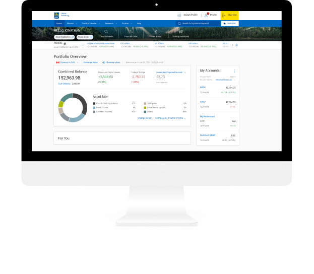Computer monitor with RBC online investing and trading platform