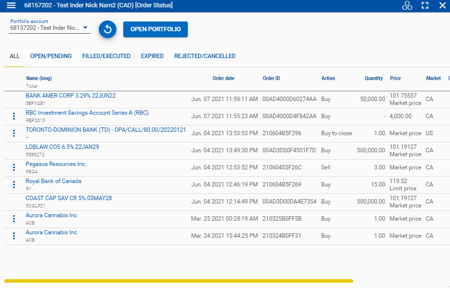 Example screenshot showing Order status widget