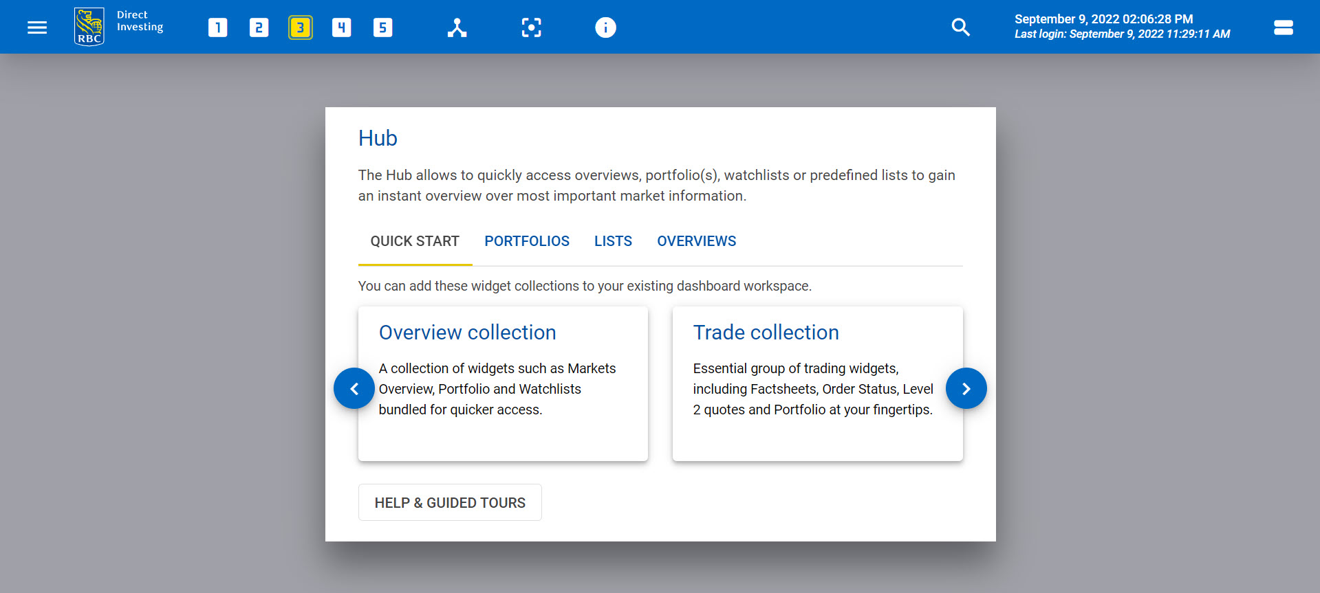Quick start dashboard setups