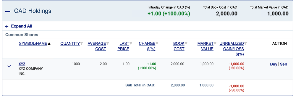 Screengrab showing shares before quantity update