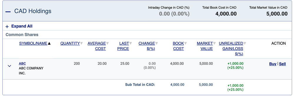 Screengrab showing shares after quantity update