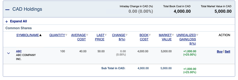 Screengrab showing shares before stock split