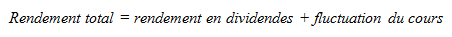 Rendement total = rendement en dividendes + fluctuation du cours