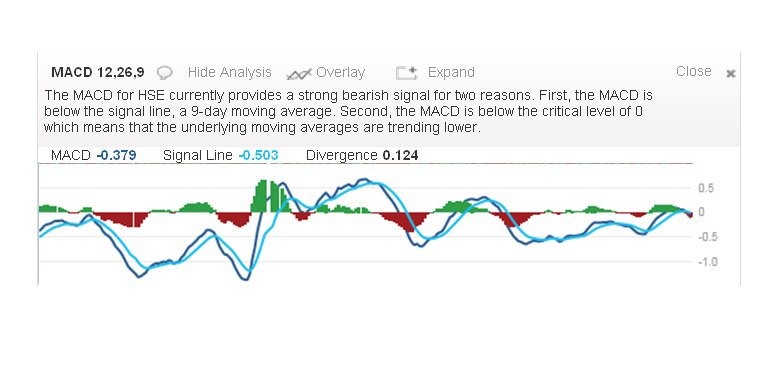 Moving Average Convergence Divergence indicator for a stock