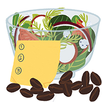 Salad bowl with sticky notes.