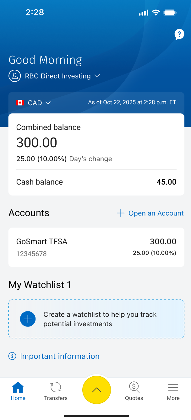 account summary screenshot